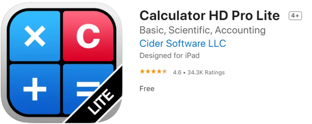 Calculator HD Pro Lite icon and name