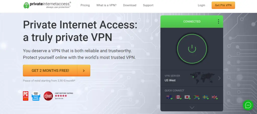Private Internet Access homepage