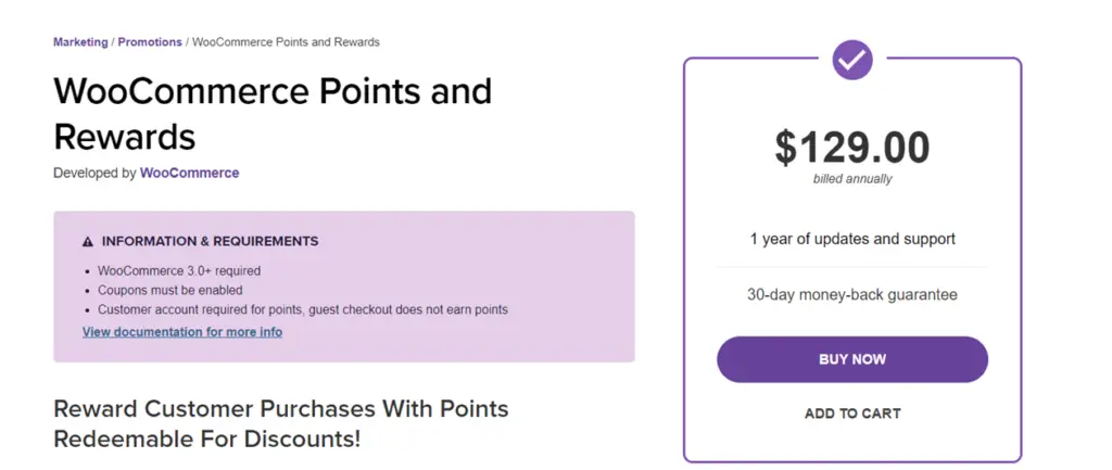 WooCommerce Points and Rewards on website