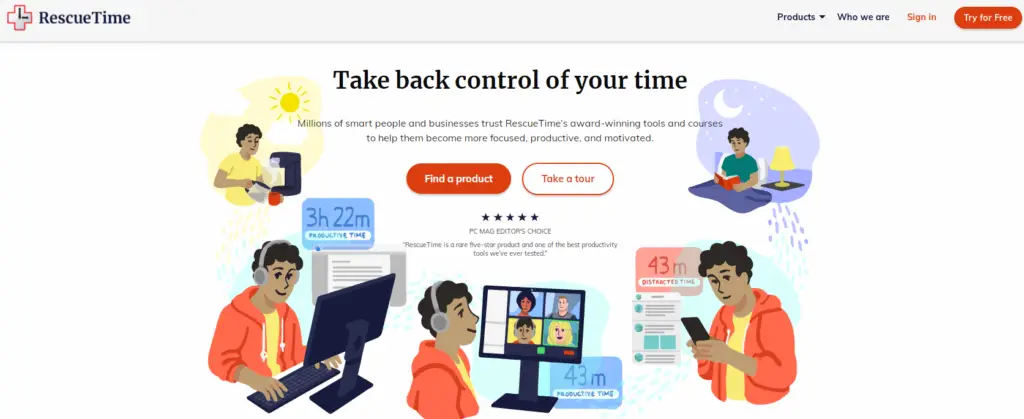 RescueTime landing page