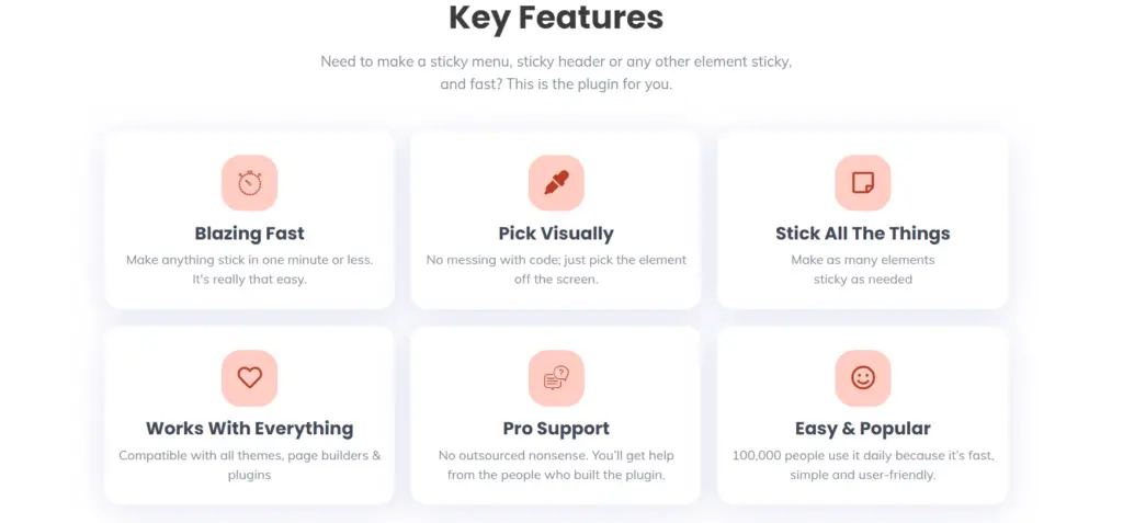 WP Sticky features