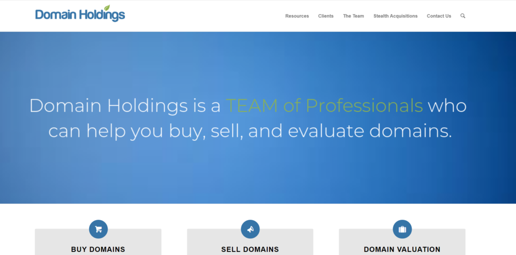 Domain Holdings homepage