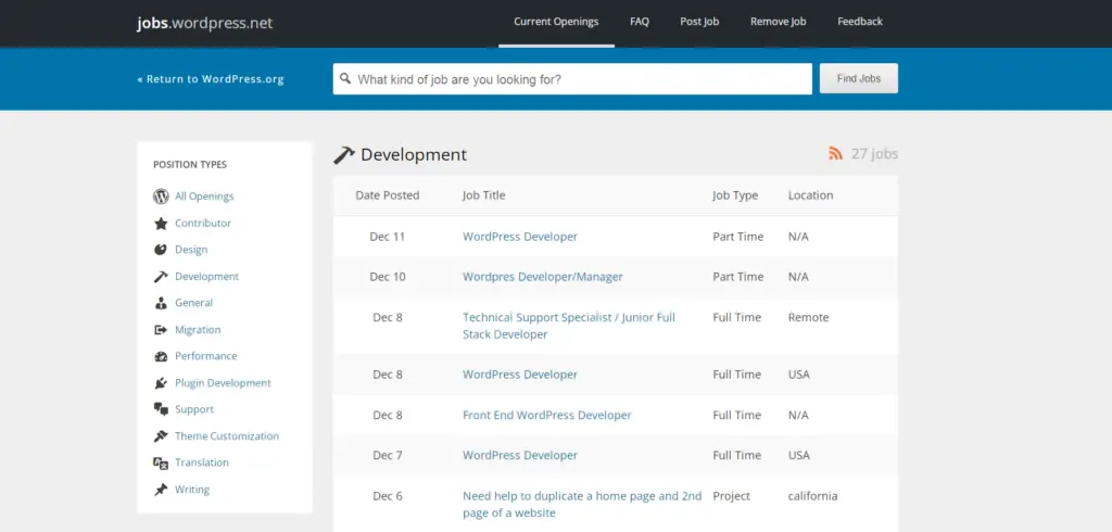 WordPress Jobs website